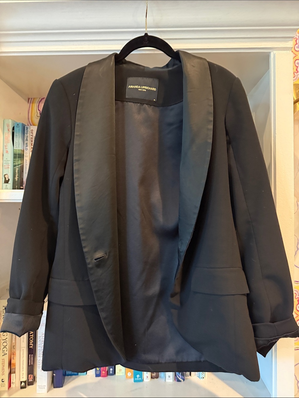 Amanda Uprichard Black Satin-Lapel Blazer Jacket